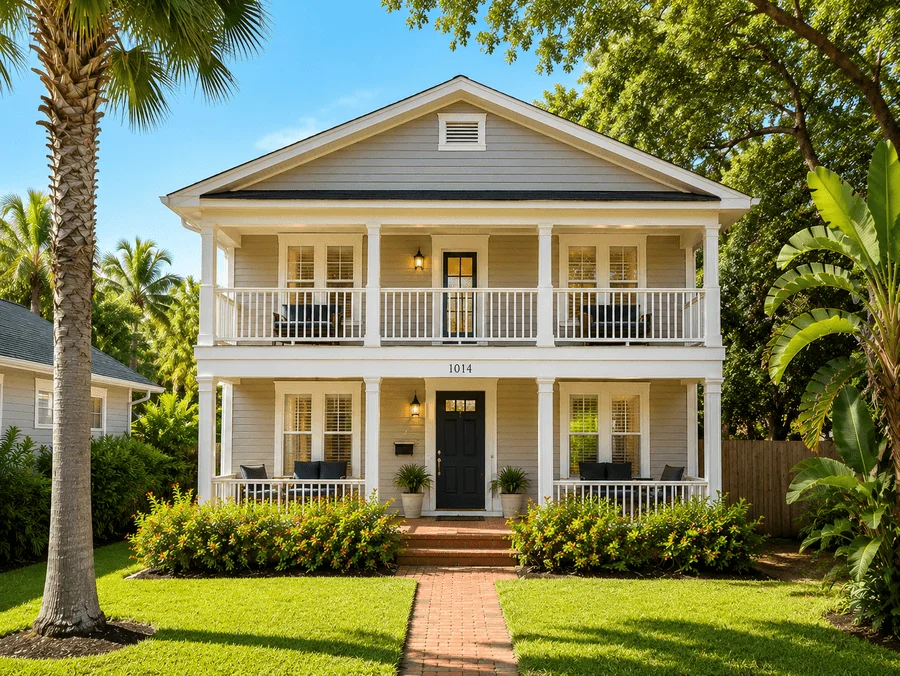 Two-story coastal rental home with double front porches