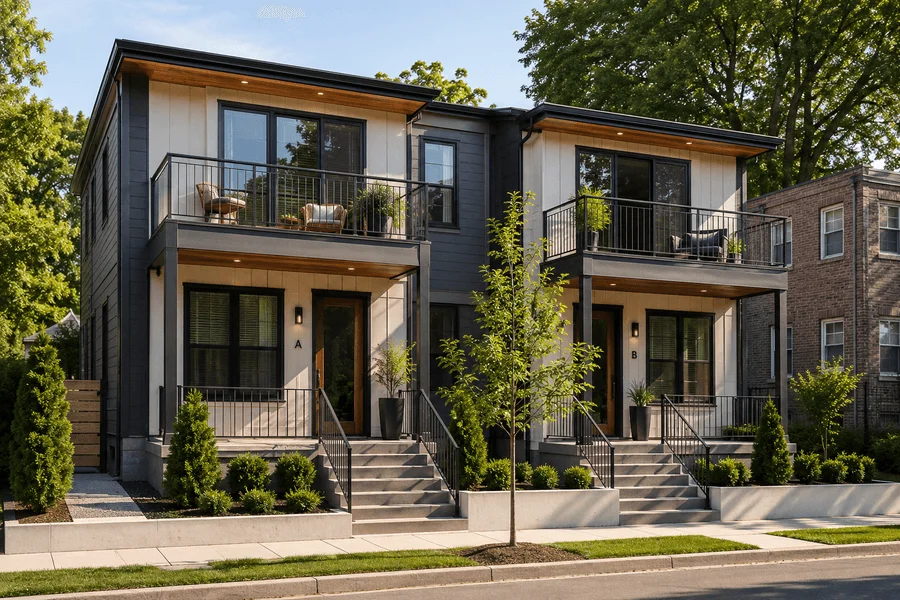 Modern two-unit rental townhomes with private balconies